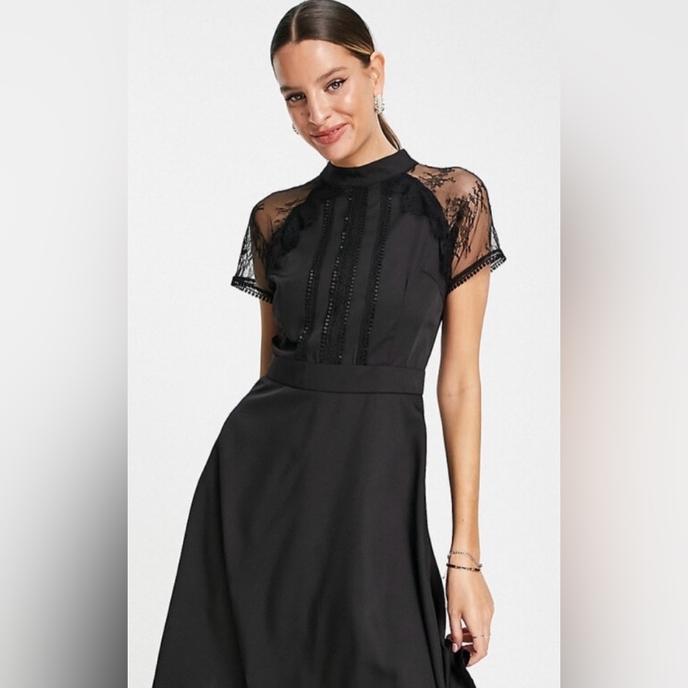 Liquorish Black Lace Midi Dress Goth Victorian Romantic Cocktail Size 6